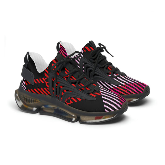 fashion women mesh breathable trainers shoes with bold graphic pattern print in black red pink, Women’s Athletic Shoes in Graphic Print Colors ,  colorful printed shoes women sneakers trendy,