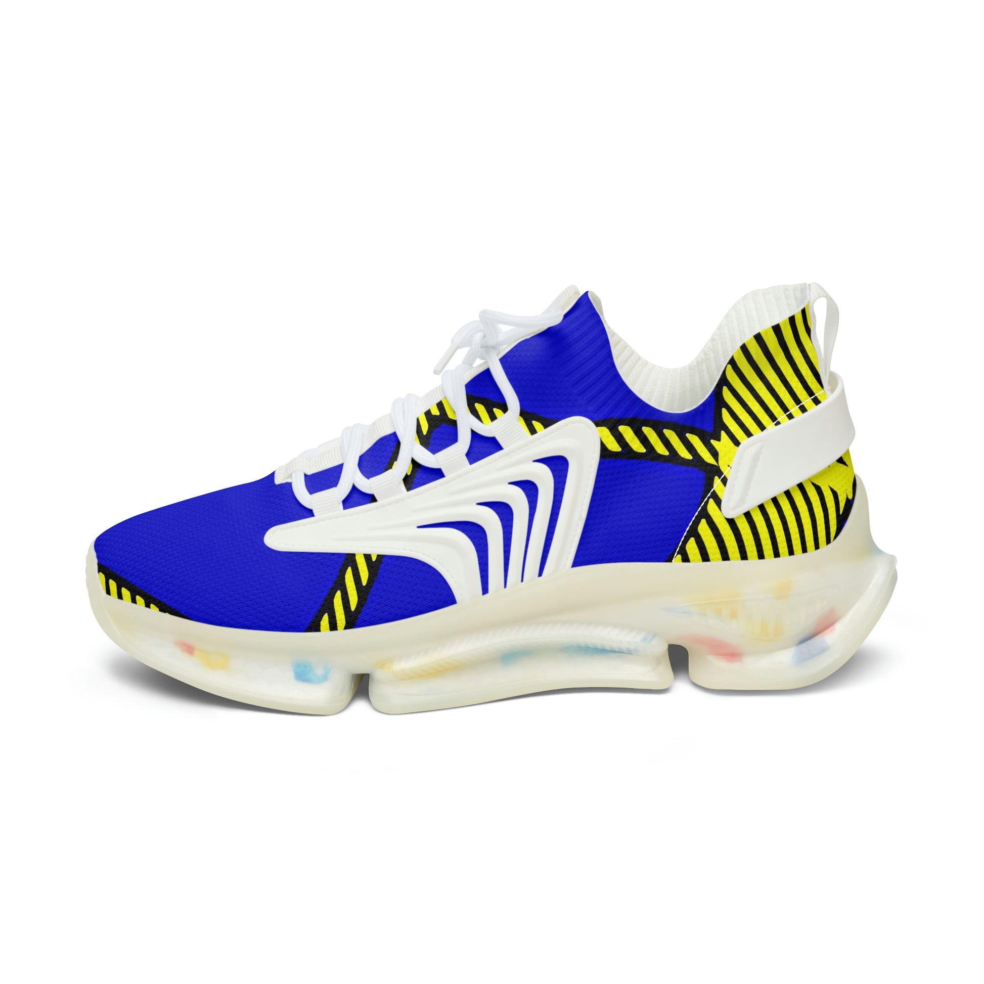 Women's Mesh Sneakers with Bold Graphic Plaid Print in Blue Yellow