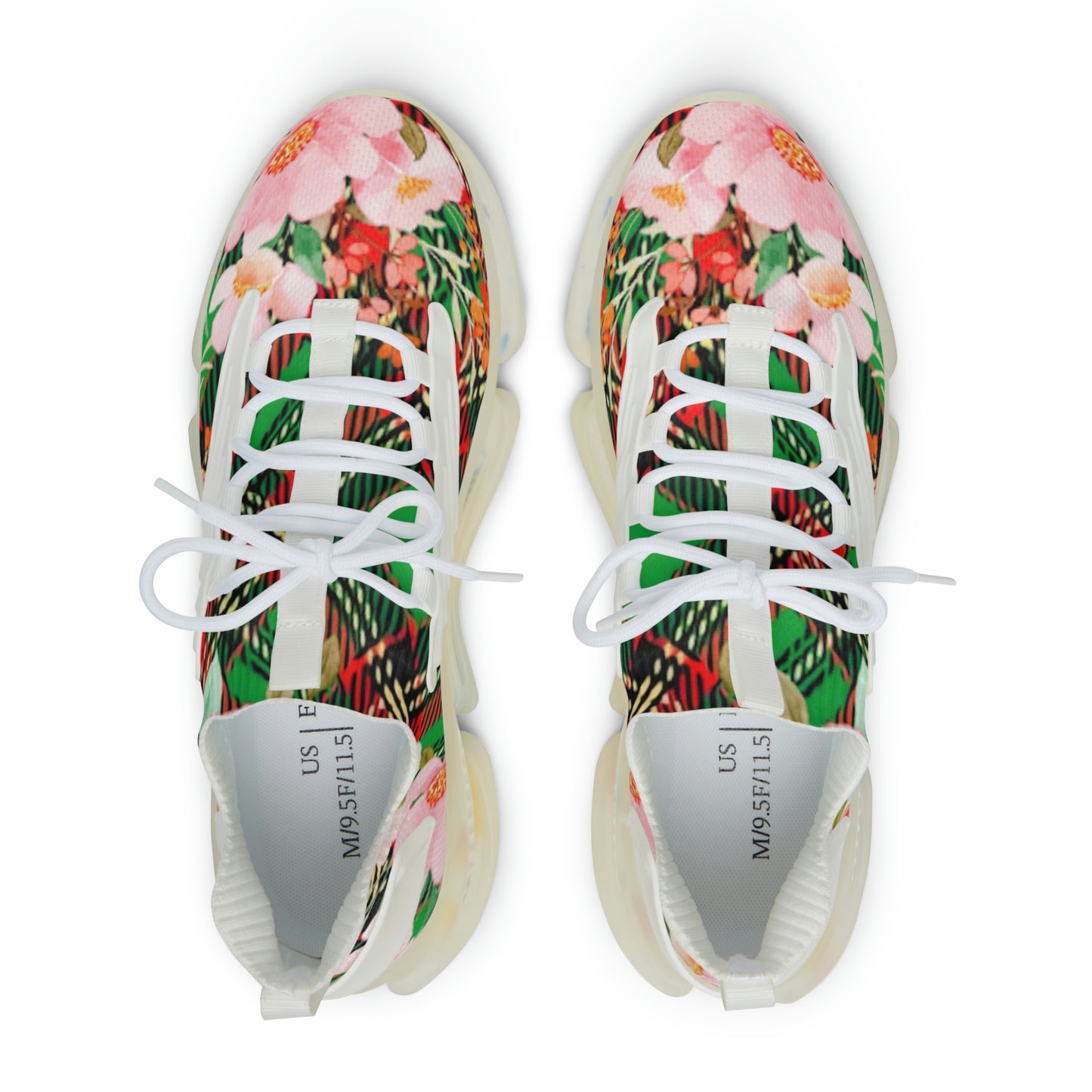 Men's Mesh Sneakers with Graphic Plaid and Floral Print in Red Green Pink 