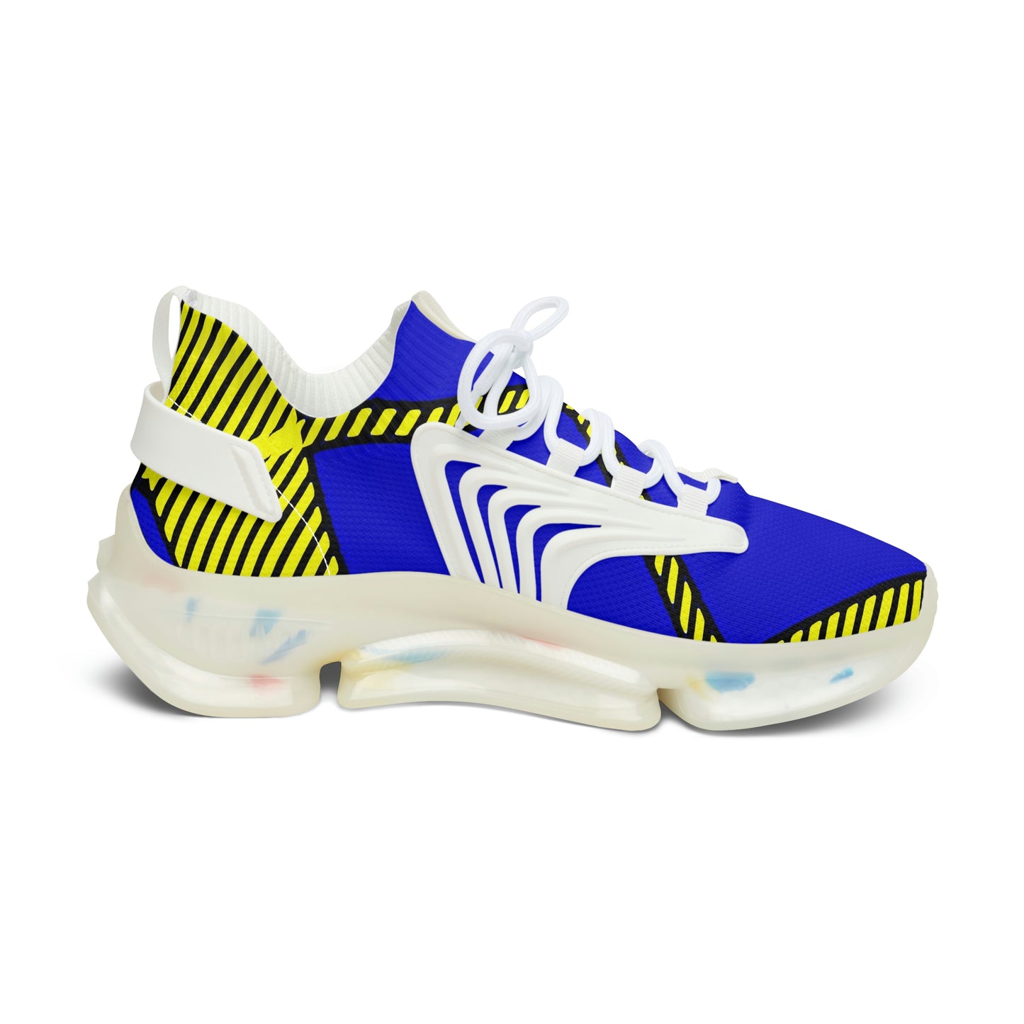 Women's Mesh Sneakers with Bold Graphic Plaid Print in Blue Yellow