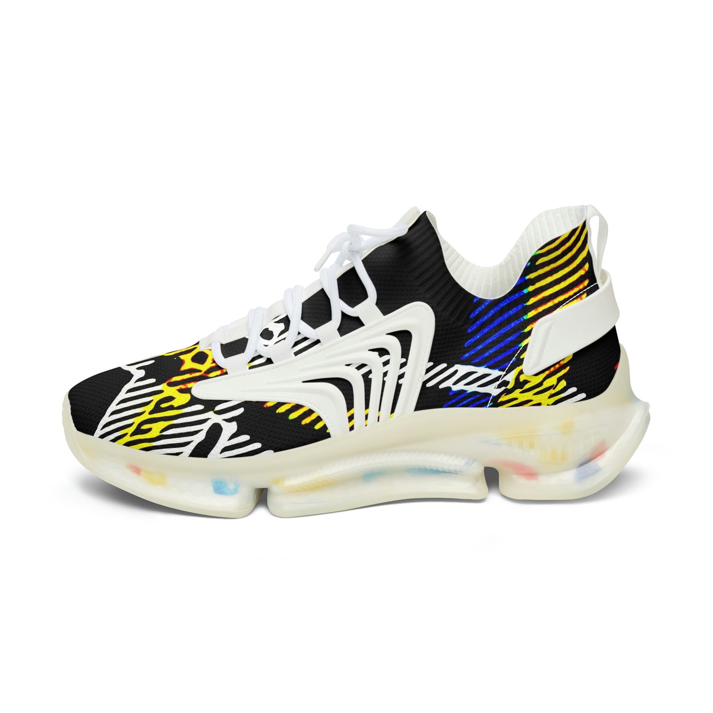 fashion women mesh breathable trainers shoes with bold graphic pattern print in black white yellow, Women’s Athletic Shoes in Graphic Print Colors ,  colorful printed shoes women sneakers trendy,