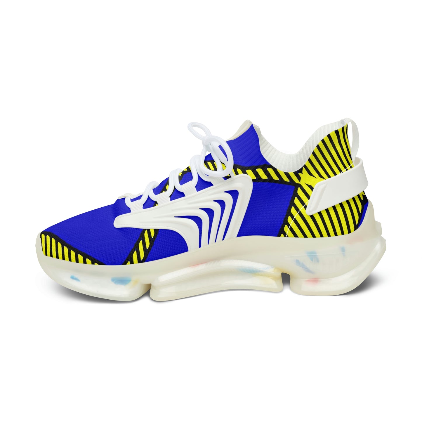 Women's Mesh Sneakers with Bold Graphic Plaid Print in Blue Yellow