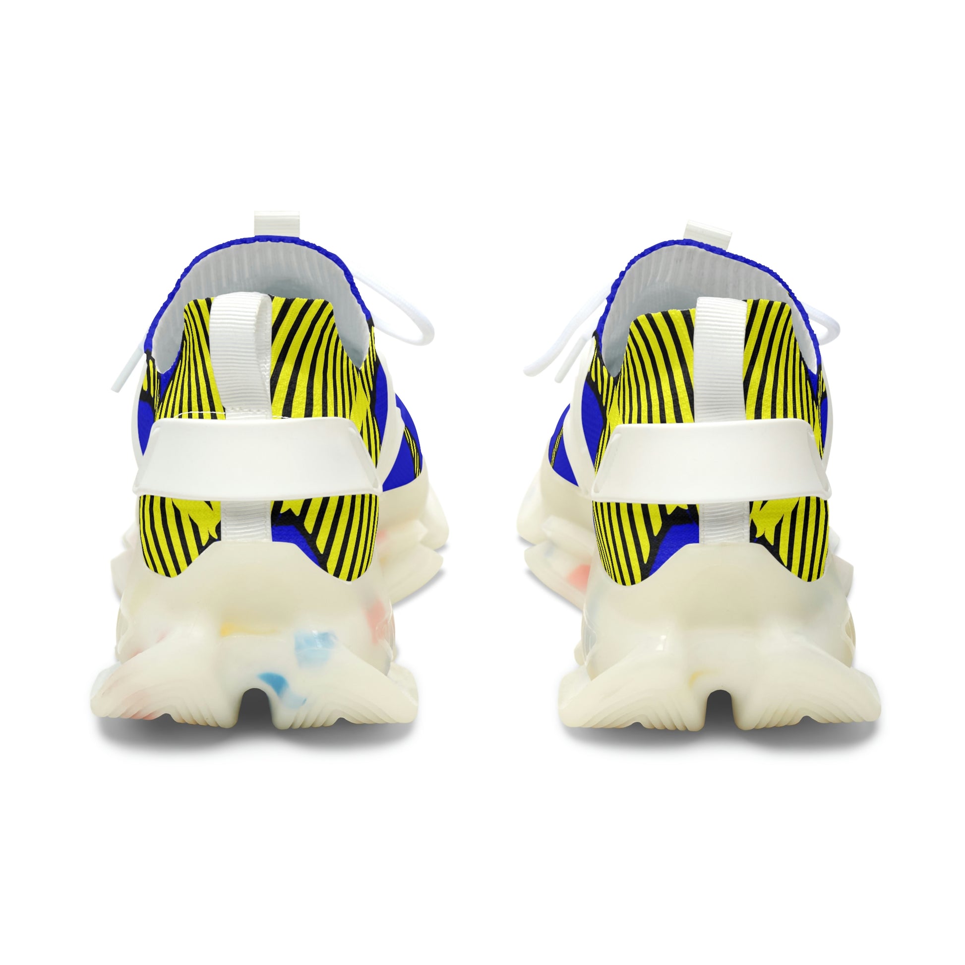 Women's Mesh Sneakers with Bold Graphic Plaid Print in Blue Yellow