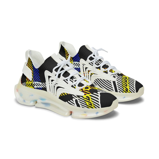 fashion women mesh breathable trainers shoes with bold graphic pattern print in black white yellow, Women’s Athletic Shoes in Graphic Print Colors ,  colorful printed shoes women sneakers trendy,